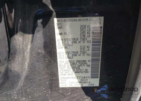 2016 Nissan Frontier Sv z USA, uszkodzony, nr VIN 1N6AD0FV6GN775845